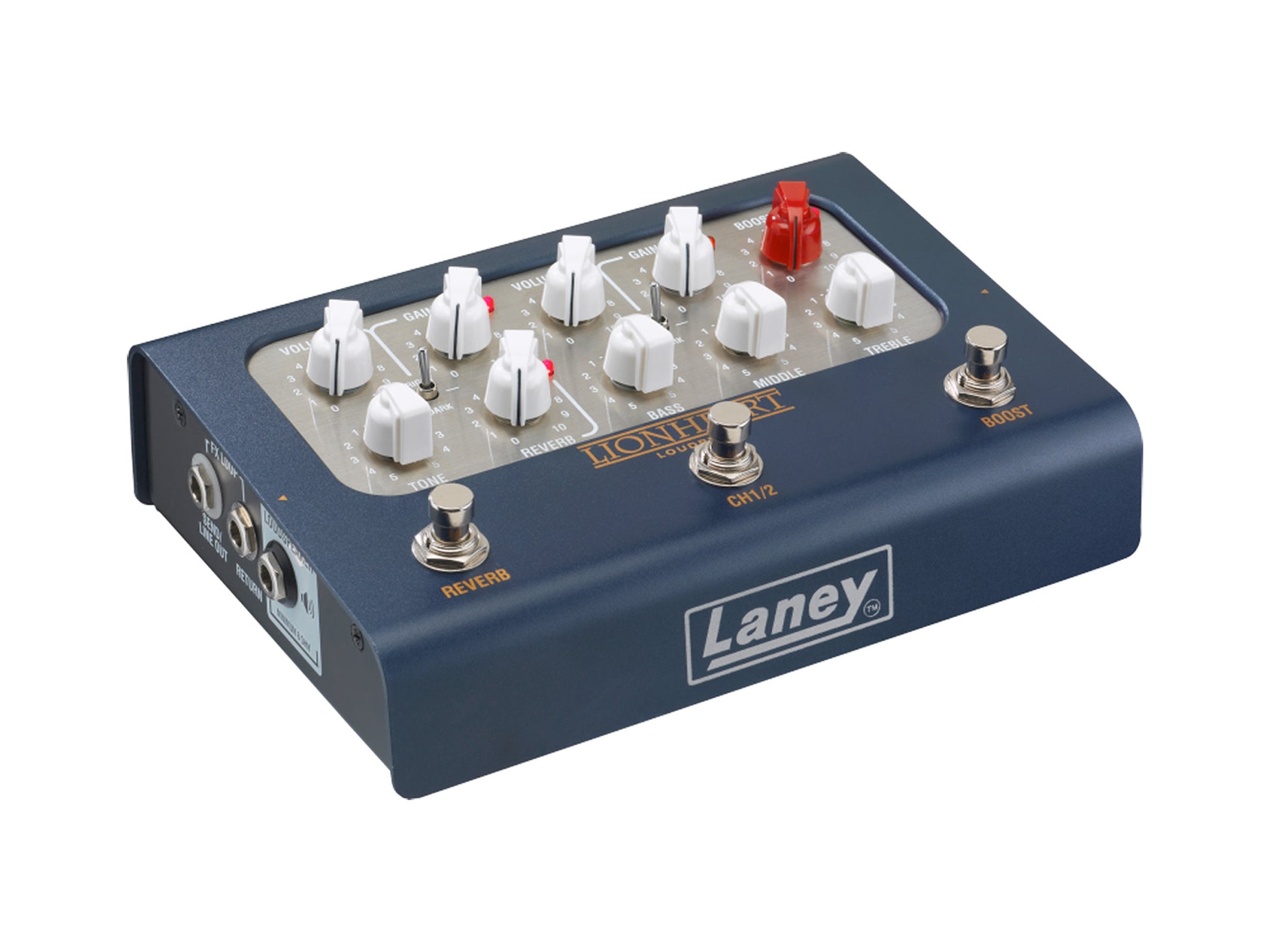 Ampli BCC-LOUDPEDAL-LTQ 60W, 2 canaux, égalisation 3 bandes, switch Boost, Reverb, Tone, sortie DI, avec alimentation 24V, bleu