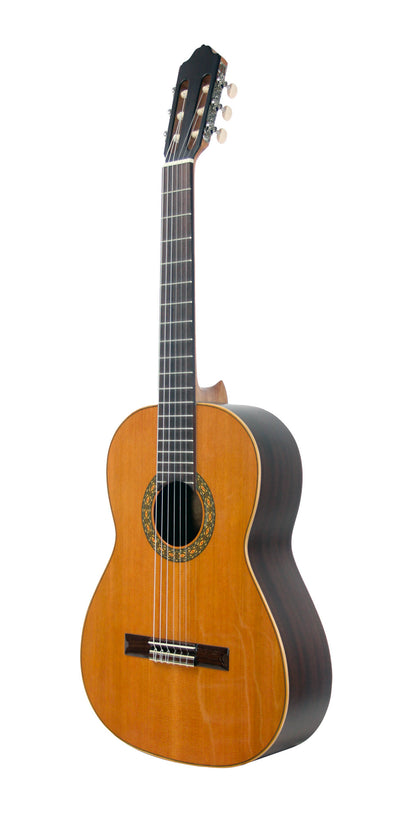 MOD.1, table cèdre massif, fond & éclisses acajou, touche palissandre, satiné, table brillante