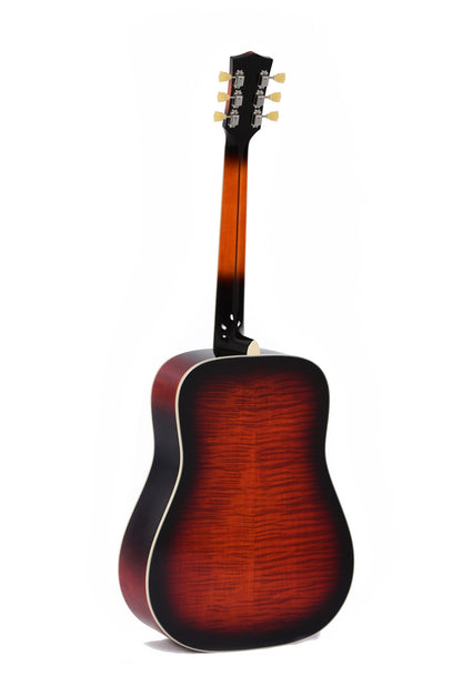 Modèle DA-SG7, Dreadnought, table épicéa massif, f/e érable flammé, touche micarta, EQ Fishman, soft case, sunburst