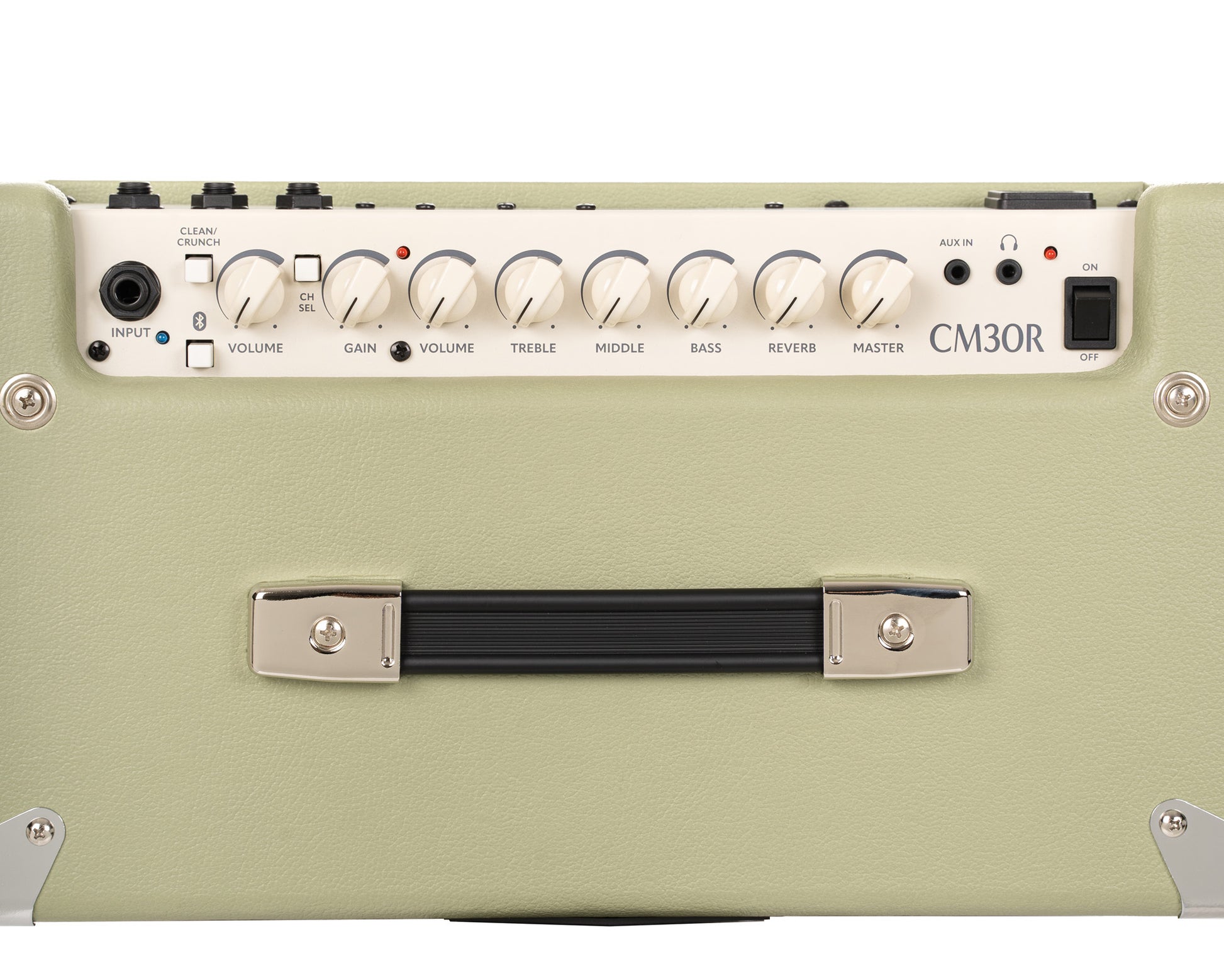 Ampli guitare 30W, 1x 10", 2 canaux, égaliseur 3 bandes, réverb, entrée Bluetooth, entrée CD/MP3 mini-Jack, vert pale