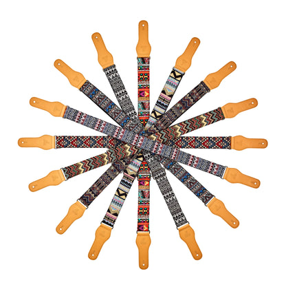 Courroie ukulélé, 100% coton, extrémités simili cuir, largeur 3.7 cm, longueur jusqu'à 139 cm, african dance