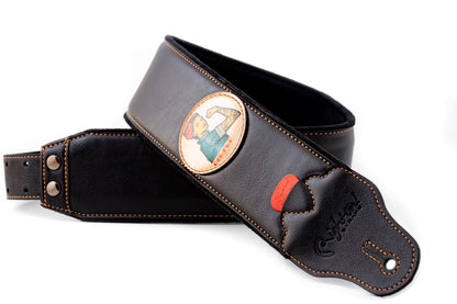 Courroie modèle TATOO PIN-UP, extérieur synthétique, largeur 7 cm, longueur 98 à 153 cm, porte-médiators intégré, noir