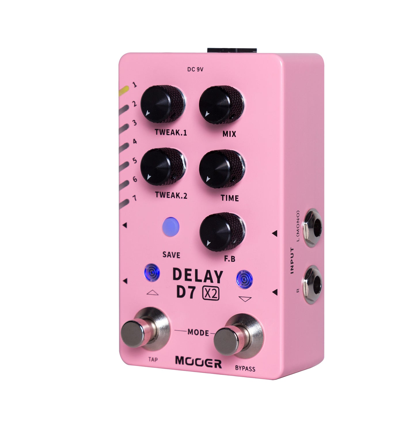 Pédale D7 DELAY X2, 14 types de délais personnalisables, 14 presets utilisateurs, boîtier métal, rose
