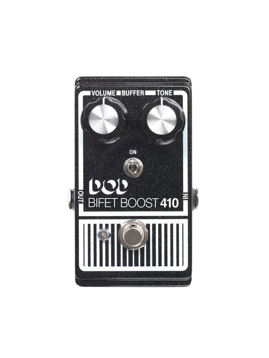 Pédale BIFET BOOST 410, boost basé sur le circuit original avec composants actualisés, True Bypass, switch Buffer On/Off, noir