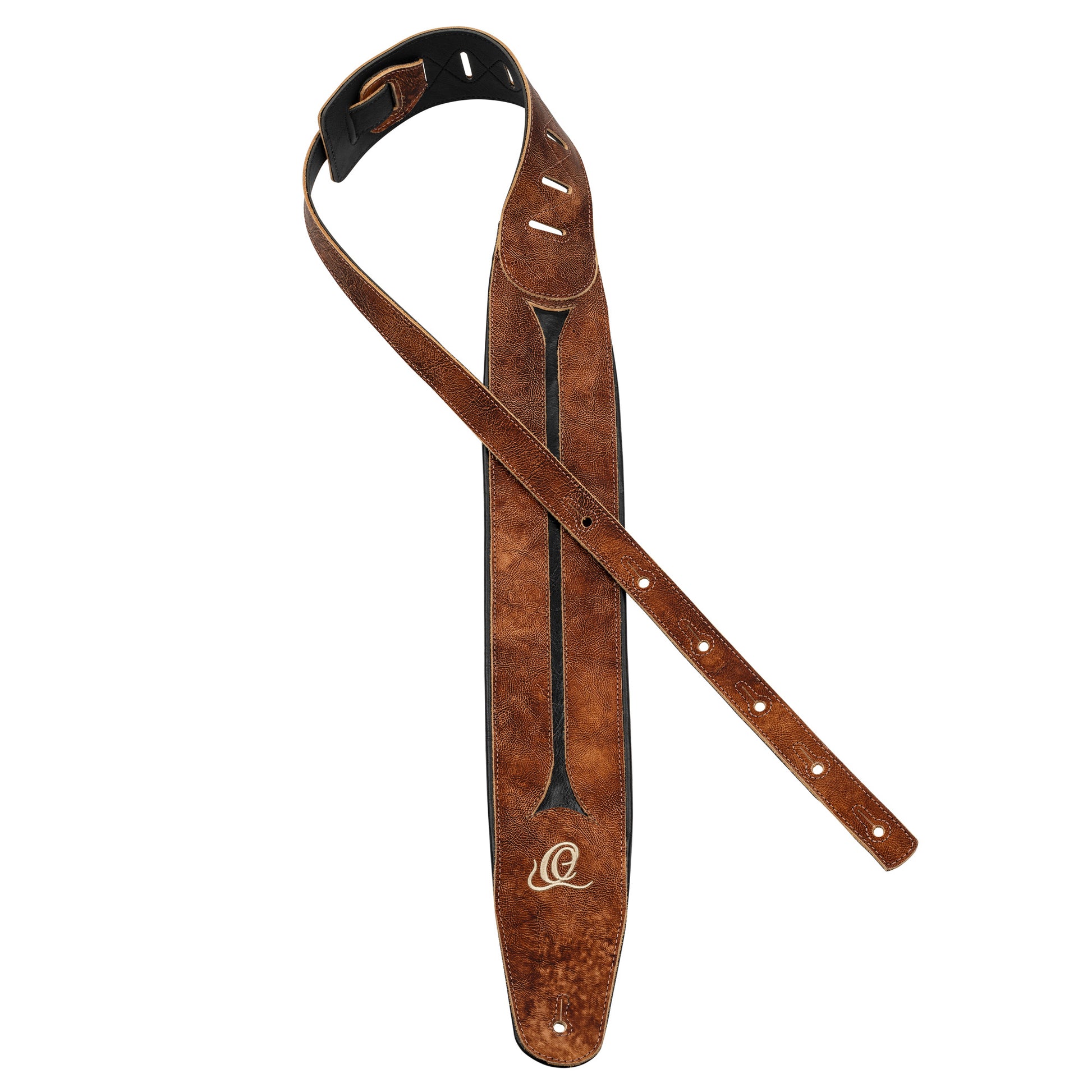 OSBS-1, courroie basse, cuir véritable, 3 couches et incrustation, largeur 9 cm, longueur 105 à 160 cm, chestnut tree