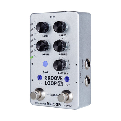 Pédale GROOVE LOOP X2, boite à rythmes et looper stéréo, 14 presets, boîtier métal, true bypass, gris