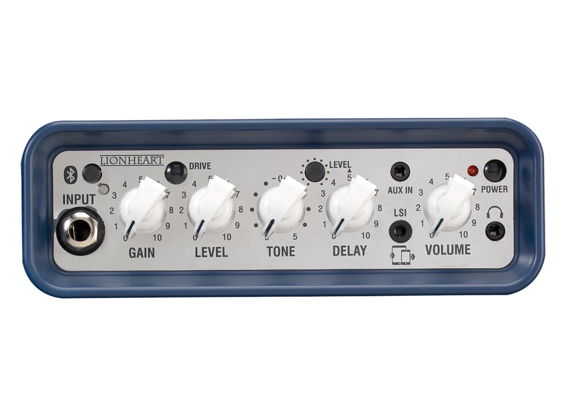 Ampli guitare MINI-STB-LI2 stéréo 2x 3W, connexion Bluetooth, look Lionheart, 2x HP 3", 2 canaux, connectique LSI, bleu