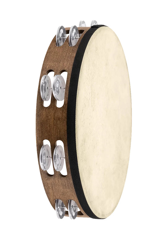 TAMBOURIN MEINL BOIS AMBURELLO, CORPS EN BOIS, PEAU DE CHÈVRE SELECTIONNEE A LA MAIN, 2 RANGÉES DE CYMBALETTES EN ALUMINIUM,