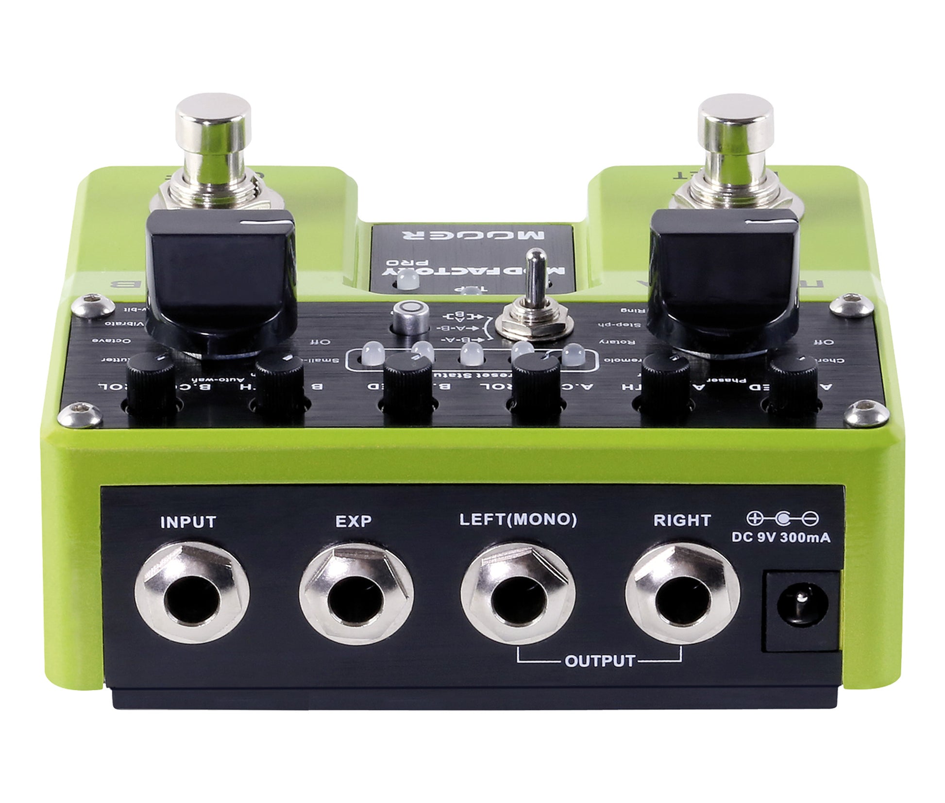 Pédale MOD FACTORY PRO, 2 modules de modulations indépendants (Modes A et B), 16 effets de modulations, vert