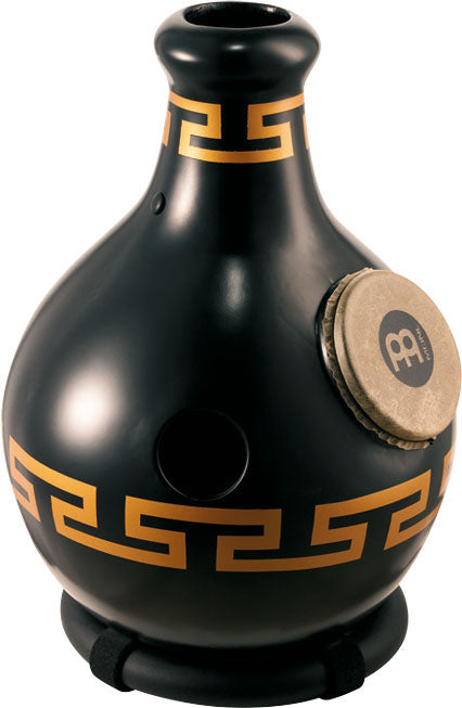 Ibo Drum tri-tonal, fibre de verre, large, surface de jeu additionnelle en peau naturelle, noir (frise or)