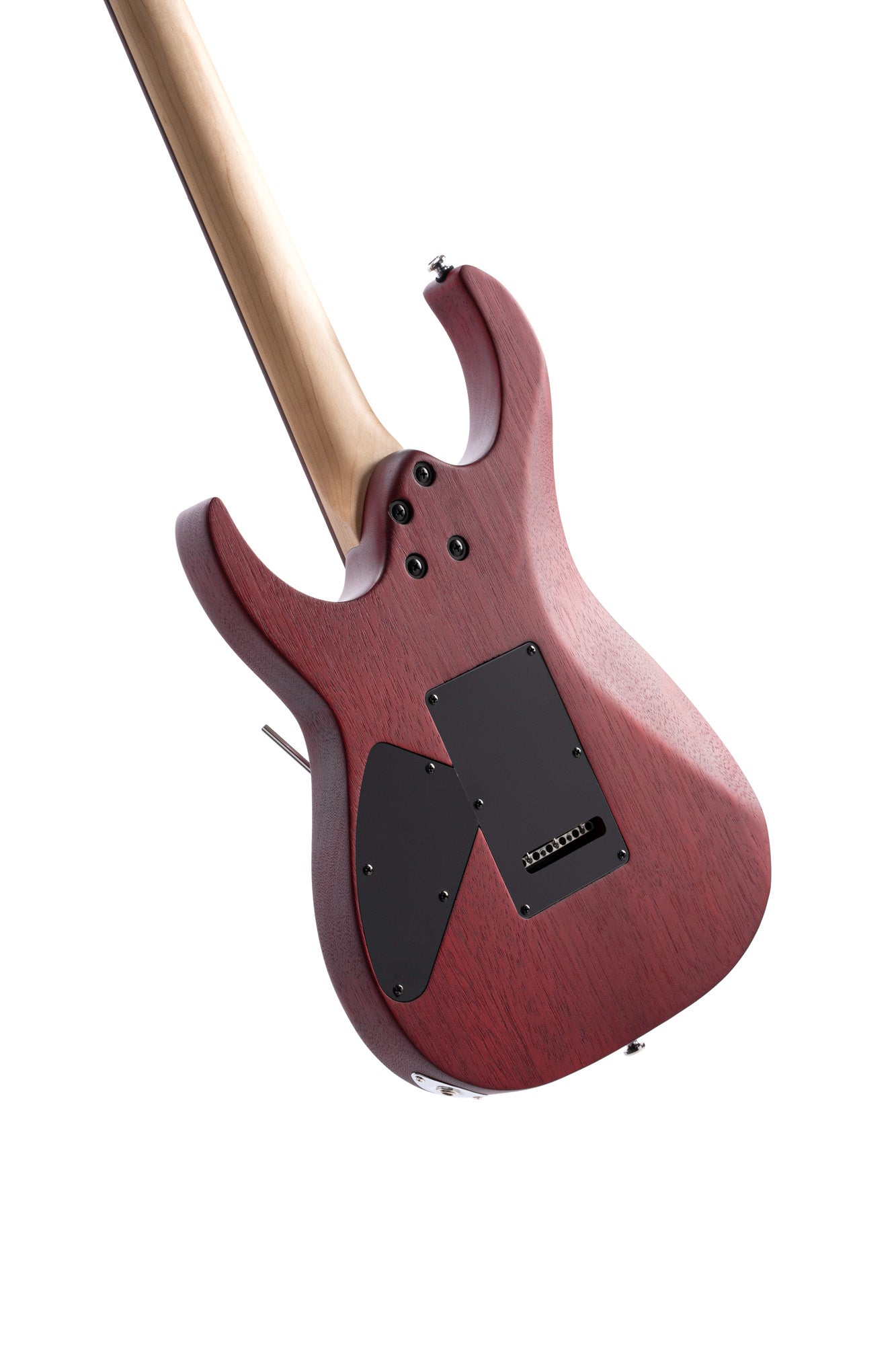 X100, corps meranti, manche érable, touche jatoba, trémolo 6 points, 2 doubles Powersound, black cherry pores ouverts