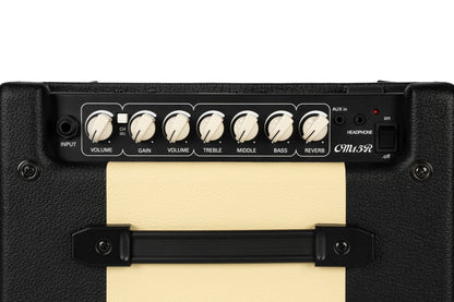 Ampli guitare 15W, 1 x 8", 2 canaux, égaliseur 3 bandes, réverb, entrée CD/MP3 mini-Jack, sortie casque mini-Jack, noir