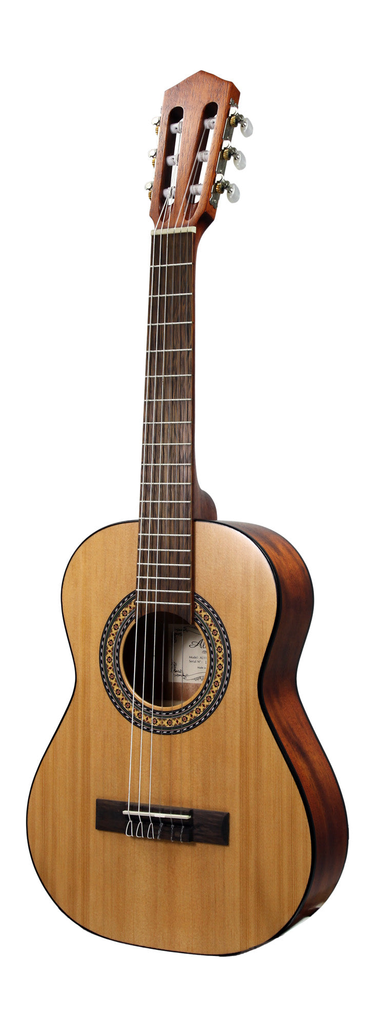 Guitare classique 1/2, table épicéa, fond & éclisses acajou, manche acajou, sillet 45 mm, cordes Bosset, naturel pores ouverts