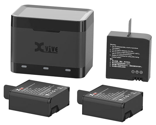 Chargeur et batteries (x3) pour système HF XVI-U5, avec câble USB.