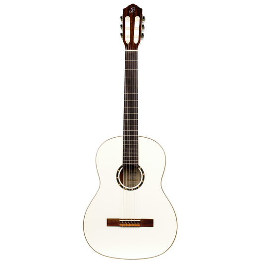 R121SNWH, modèle Slim Neck, table épicéa, fond & éclisses acajou, manche acajou (sillet 48 mm), housse, blanc brillant