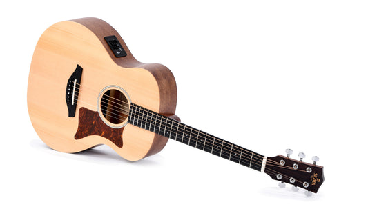 Modèle GSME, Grand OM Short Scale, table épicéa massif, f/e acajou, touche micarta, EQ Sigma, naturel satiné