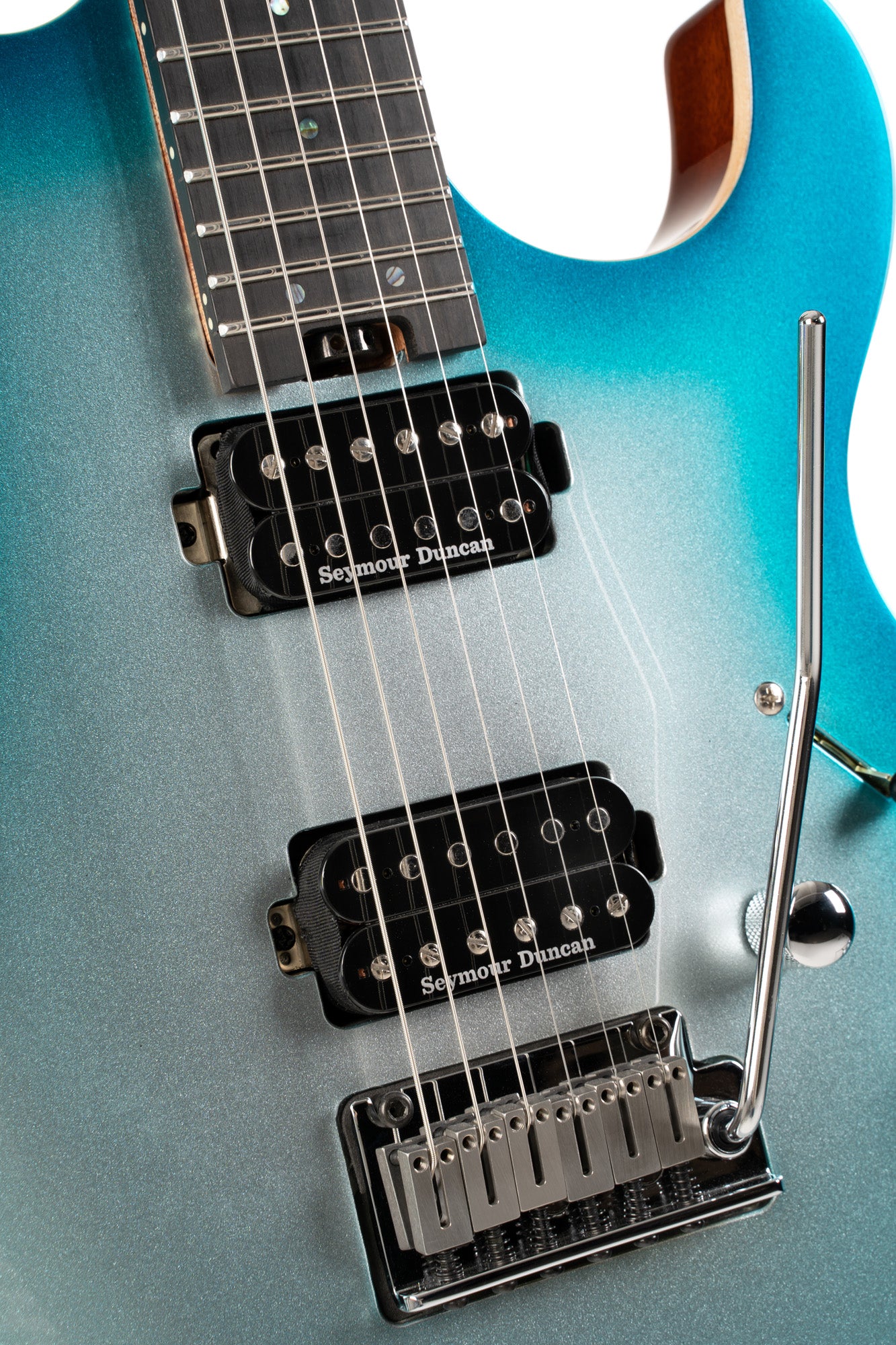 G300 GLAM, corps acajou chambré, table érable massif, touche ébène, 2 micros Seymour Duncan, polar ice metallic burst