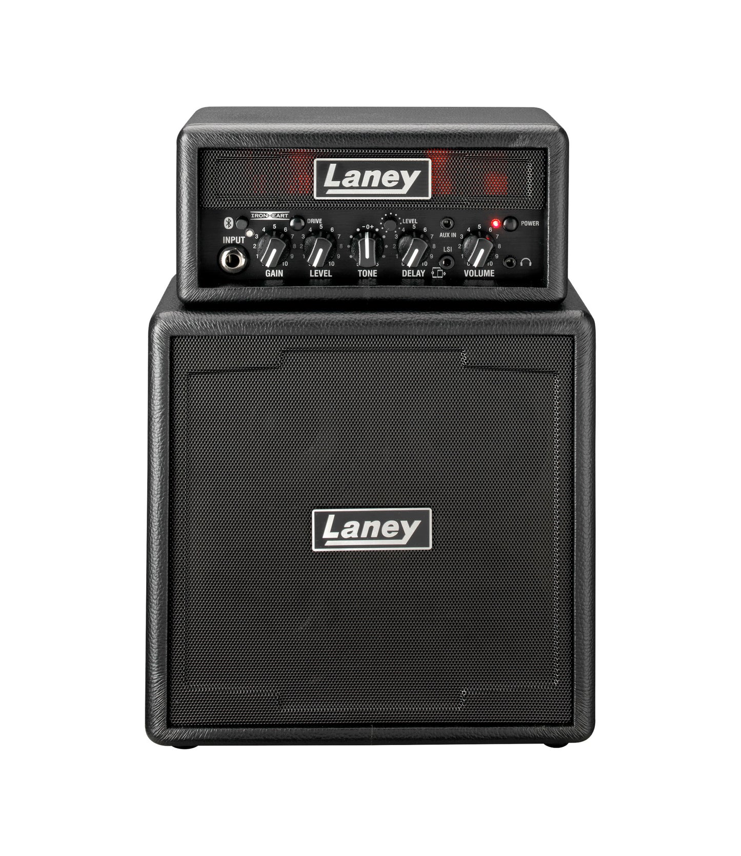 Ampli guitare MINISTACK-B-IRON stéréo 2x 3W, connexion Bluetooth, look Ironheart, 4 x HP 3", 2 canaux, connectique LSI, noir