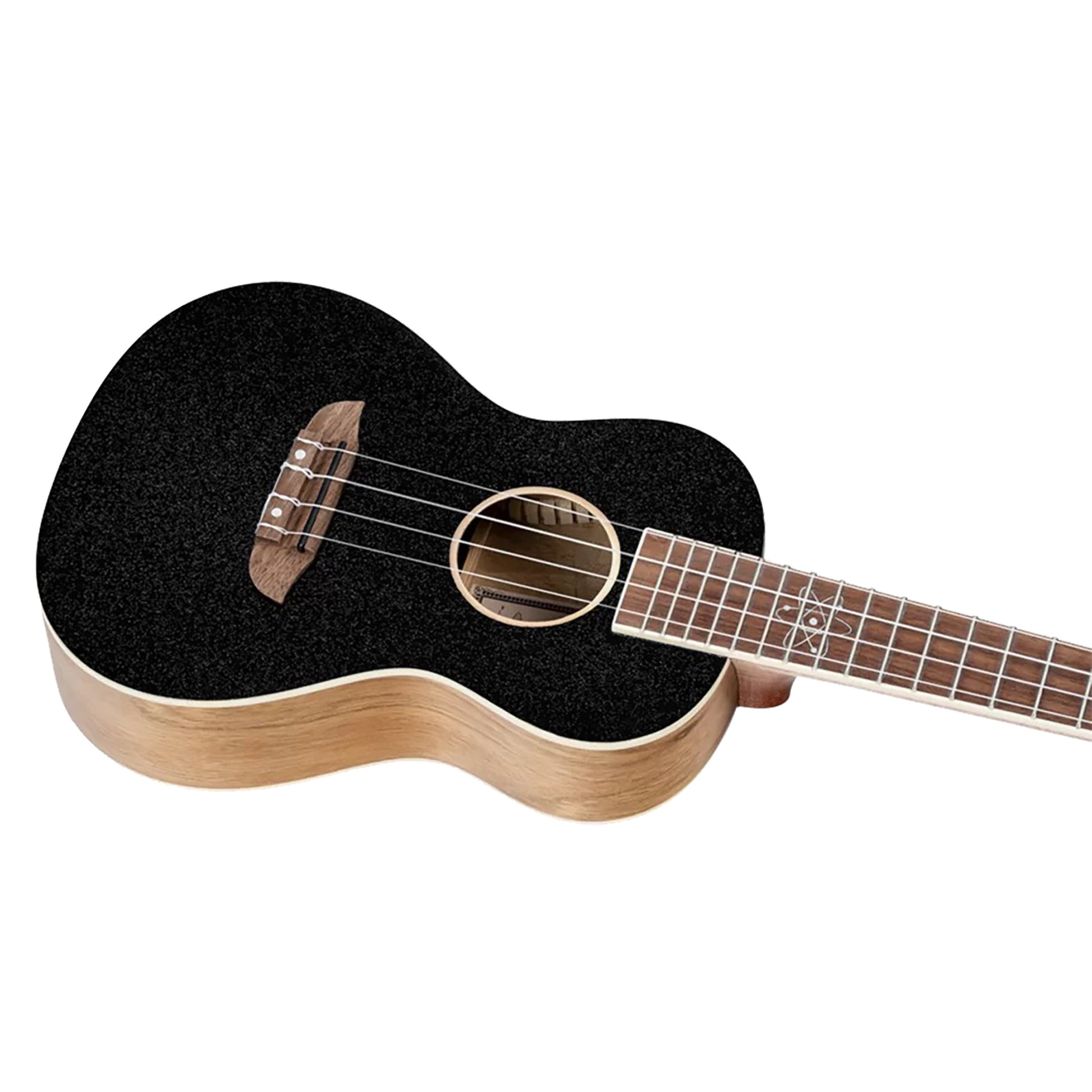 RUEL-MBK, modèle Concert, table épicéa, fond & éclisses catalpa, manche acajou, housse luxe, noir métallisé brillant