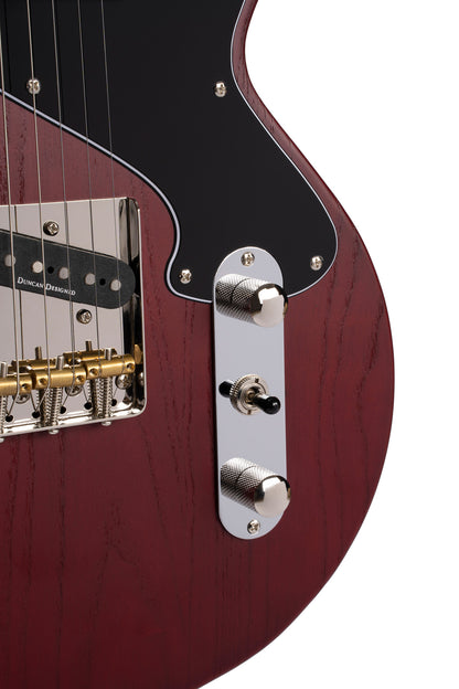 SUNSET TC, corps frêne, manche érable, touche jatoba, 2 micros CORT Voiced Tone, bordeaux pores ouverts