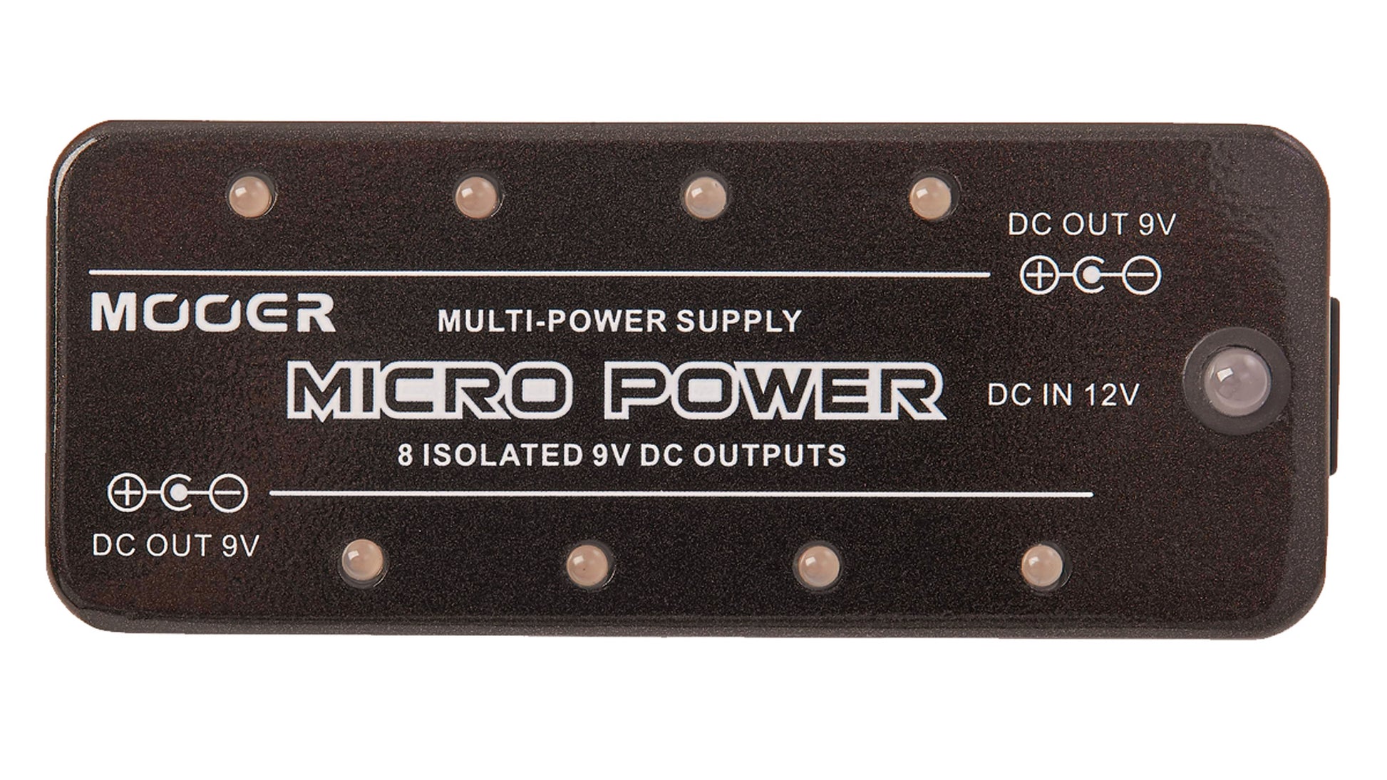 Pédale MICRO POWER, alimentation pour pédales, 8 sorties 9V (300 mA chacune), livré avec câble et adaptateur 12V/2A, noir