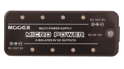 Pédale MICRO POWER, alimentation pour pédales, 8 sorties 9V (300 mA chacune), livré avec câble et adaptateur 12V/2A, noir