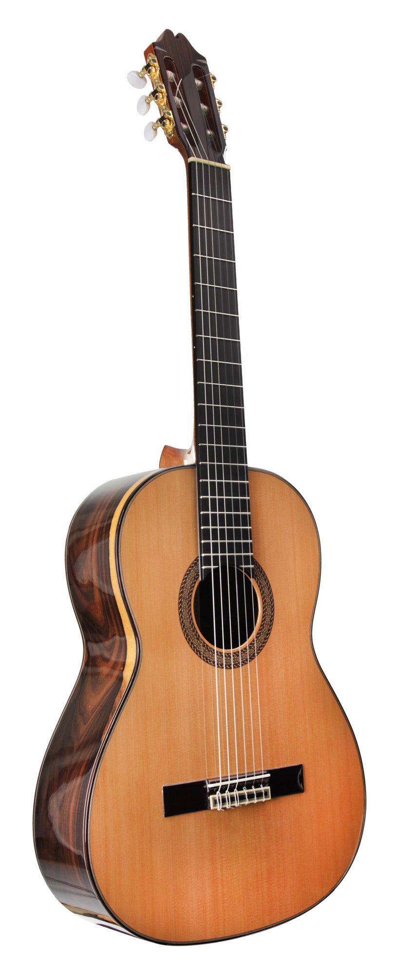 Modèle PRELUDIO, table cèdre massif, fond & éclisses ziricote, manche cèdre, touche ébène, diapason 650 mm, naturel brillant