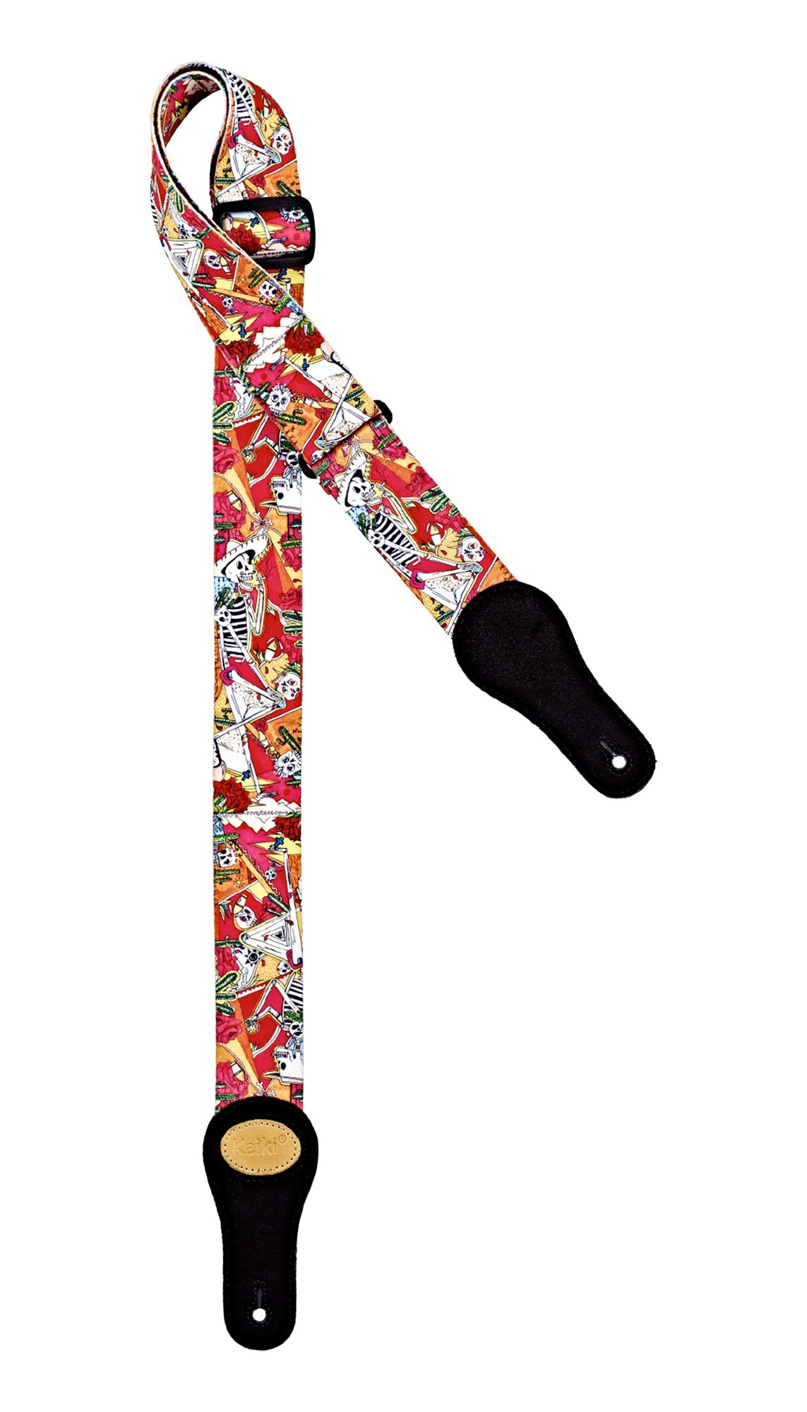 Courroie guitare, design"El Muerto", nylon, extrémités daim, largeur 5 cm, longueur jusqu'à 158 cm