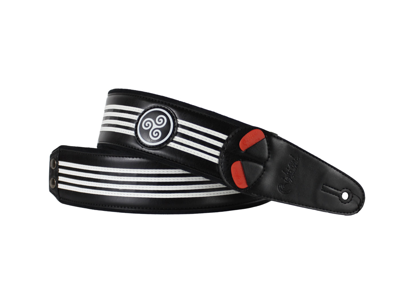 Courroie modèle TRISKELL, série limitée, extérieur synthétique, largeur 6 cm, longueur 100 à 145 cm, porte-médiators, noir