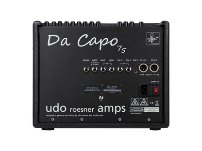 DA CAPO 75, 2 canaux, 75W, HP 8" double cône, EQ 3 bandes par canal, 2 entrées combinées XLR/Jack, effets numériques, noir