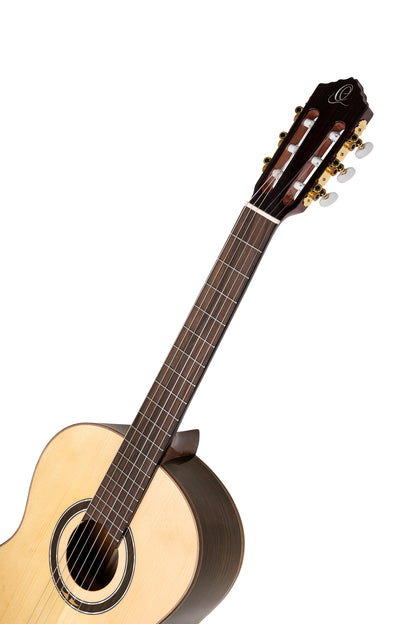 R158, table épicéa Sitka massif, fond & éclisses noyer, manche acajou, sillet 52 mm, touche & chevalet amarante, housse, naturel