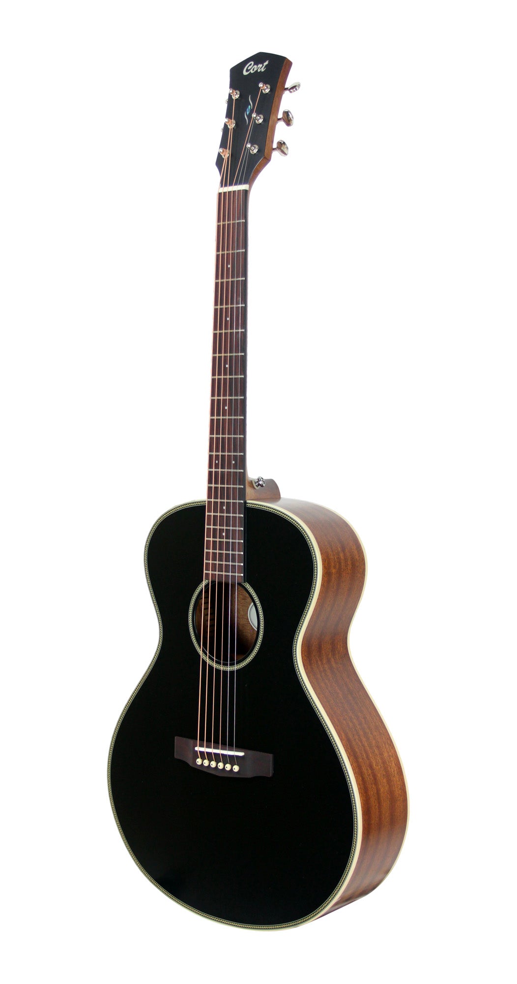 Essence MC4, table épicéa Sitka massif torréfié, f/e acajou, touche & chevalet palissandre, semi brillant, table noire