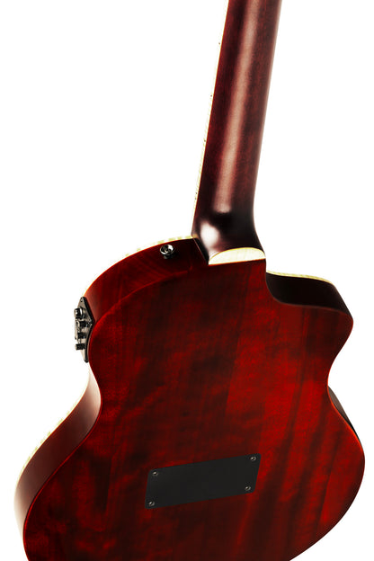 RTPDLX-ACA, modèle TourPlayer gaucher, EQ Magus X, corps okoumé, table acacia, sillet 48 mm, housse, dégradé brillant