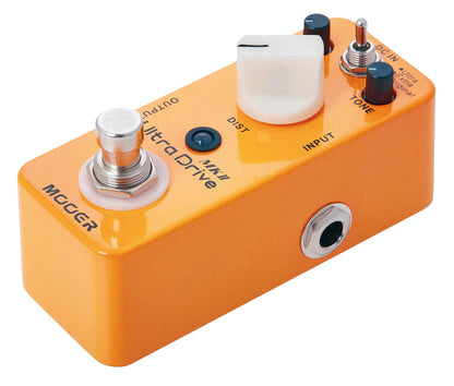 Pédale ULTRA DRIVE MKII, distorsion hi gain à 3 modes (Original/Extra/ultra), boîtier métal, true bypass, orange