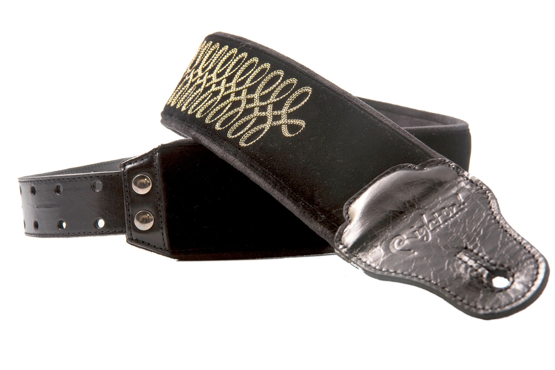 Courroie modèle SGT-PEPPERS, extérieur lycra double couche, largeur 7 cm, longueur 95 à 150 cm, porte-médiators intégré, noir