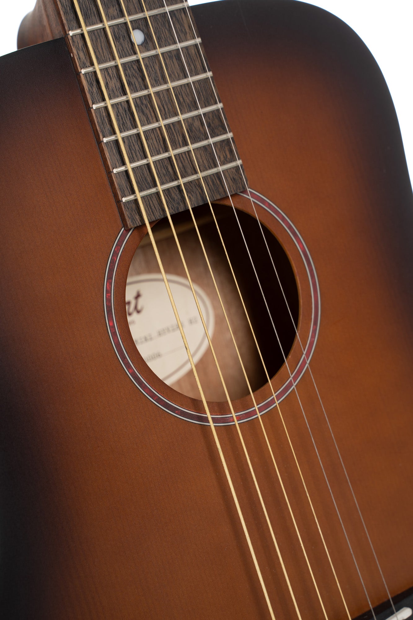 Earth Go, modèle Dreadnought 3/4, table épicéa massif, fond & éclisses acajou, HyVibe 2, housse, brown burst pores ouverts