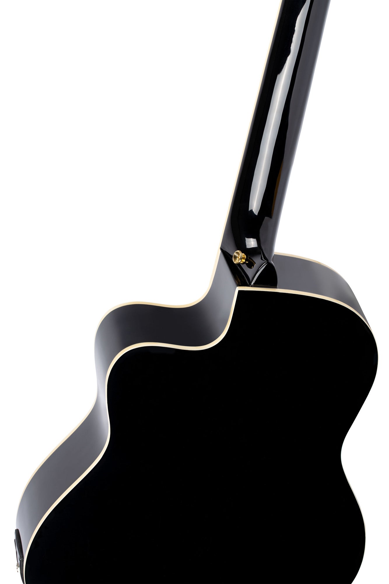 RCE145, modèle à caisse fine, pan coupé, EQ MagusPro, table épicéa massif, manche acajou (sillet 48 mm), noir brillant