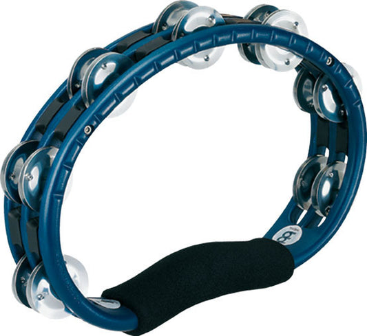 Tambourin ABS demi-lune, 2 rangées cymbalettes aluminium, sans attache, poignée ergonomique, bleu
