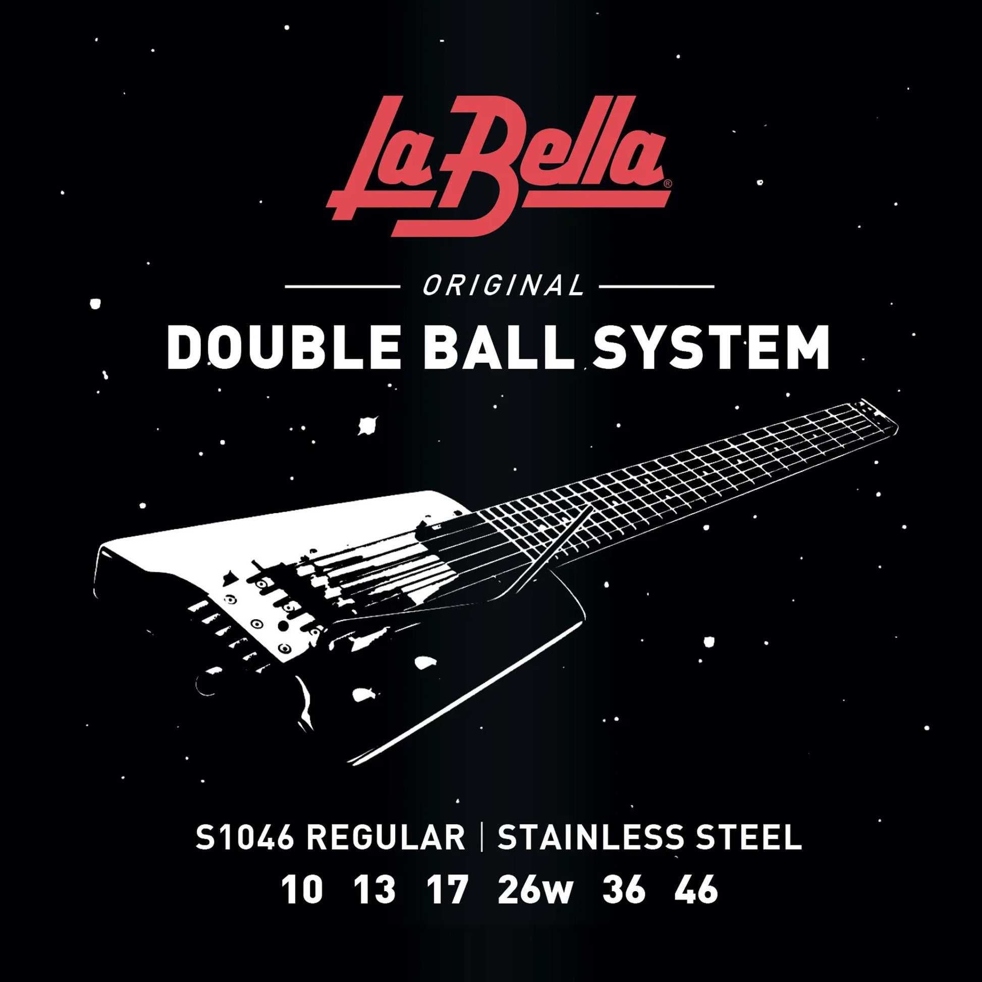 Jeu pour guitare électrique DOUBLE BALL, système double boules, acier inoxydable, tirant Regular (10-13-17-26-36-46)