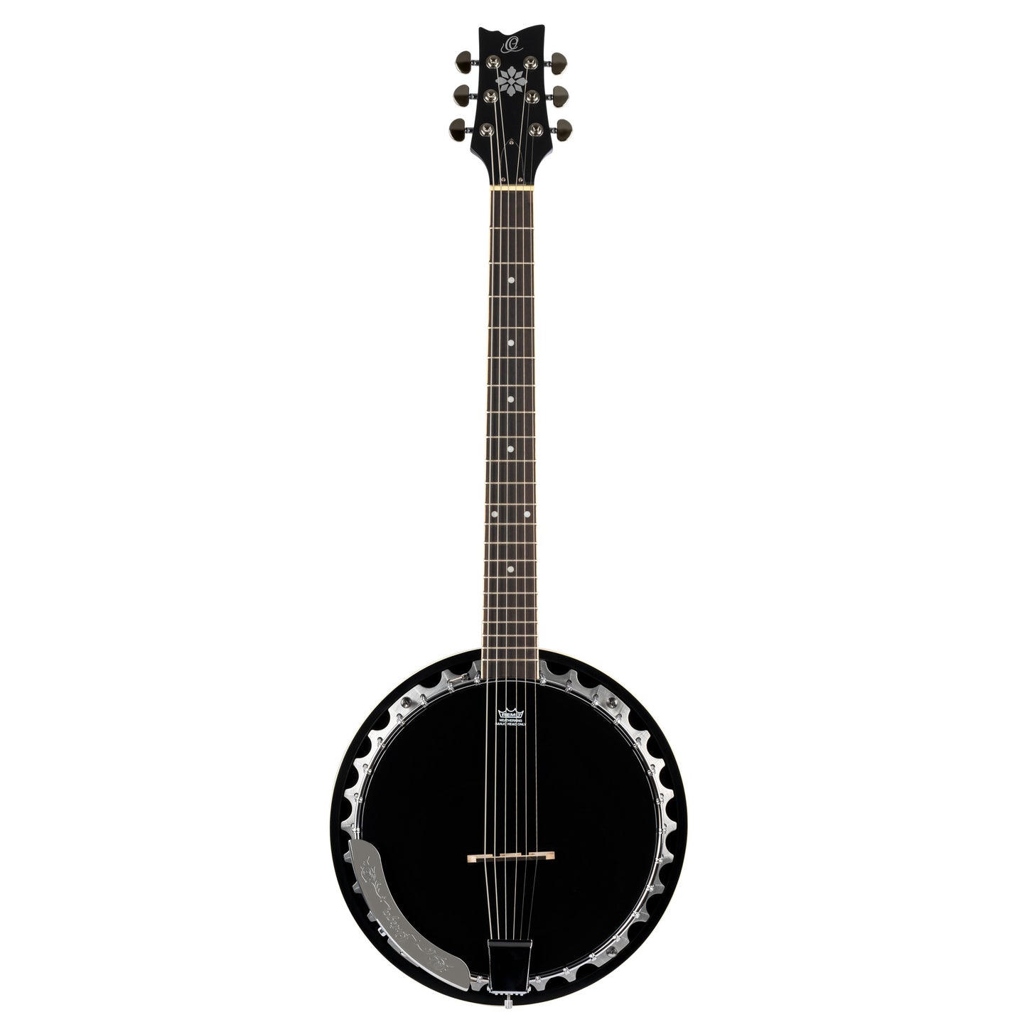 OBJ3506, banjo 6 cordes, 30 tirants, cercle aluminium, manche acajou, résonateur acajou, housse, noir satiné