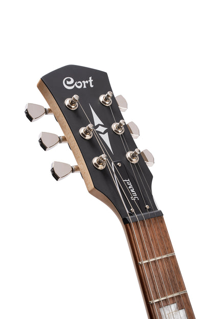 SUNSET TC, corps frêne, manche érable, touche jatoba, 2 micros CORT Voiced Tone, bordeaux pores ouverts