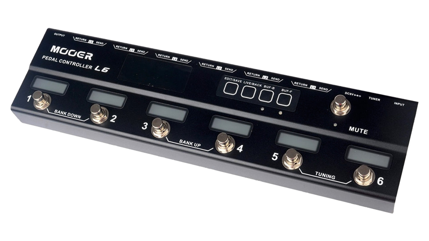 Pédalier de contrôle CONTROLLER L6, 6 switchs, programmable, 2 modes (Live/Play), 6 banques, 2 buffers, accordeur intégré, noir