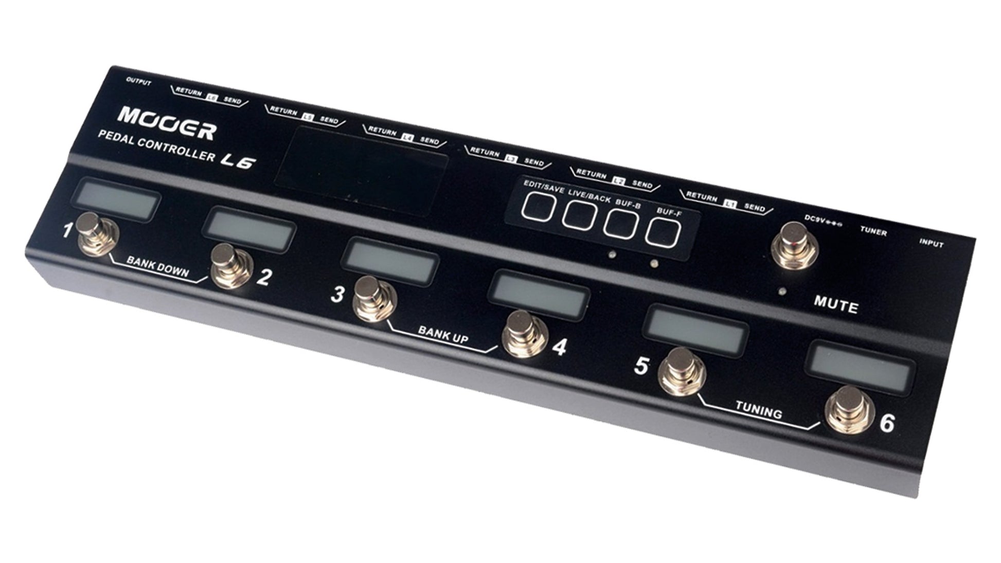 Pédalier de contrôle CONTROLLER L6, 6 switchs, programmable, 2 modes (Live/Play), 6 banques, 2 buffers, accordeur intégré, noir