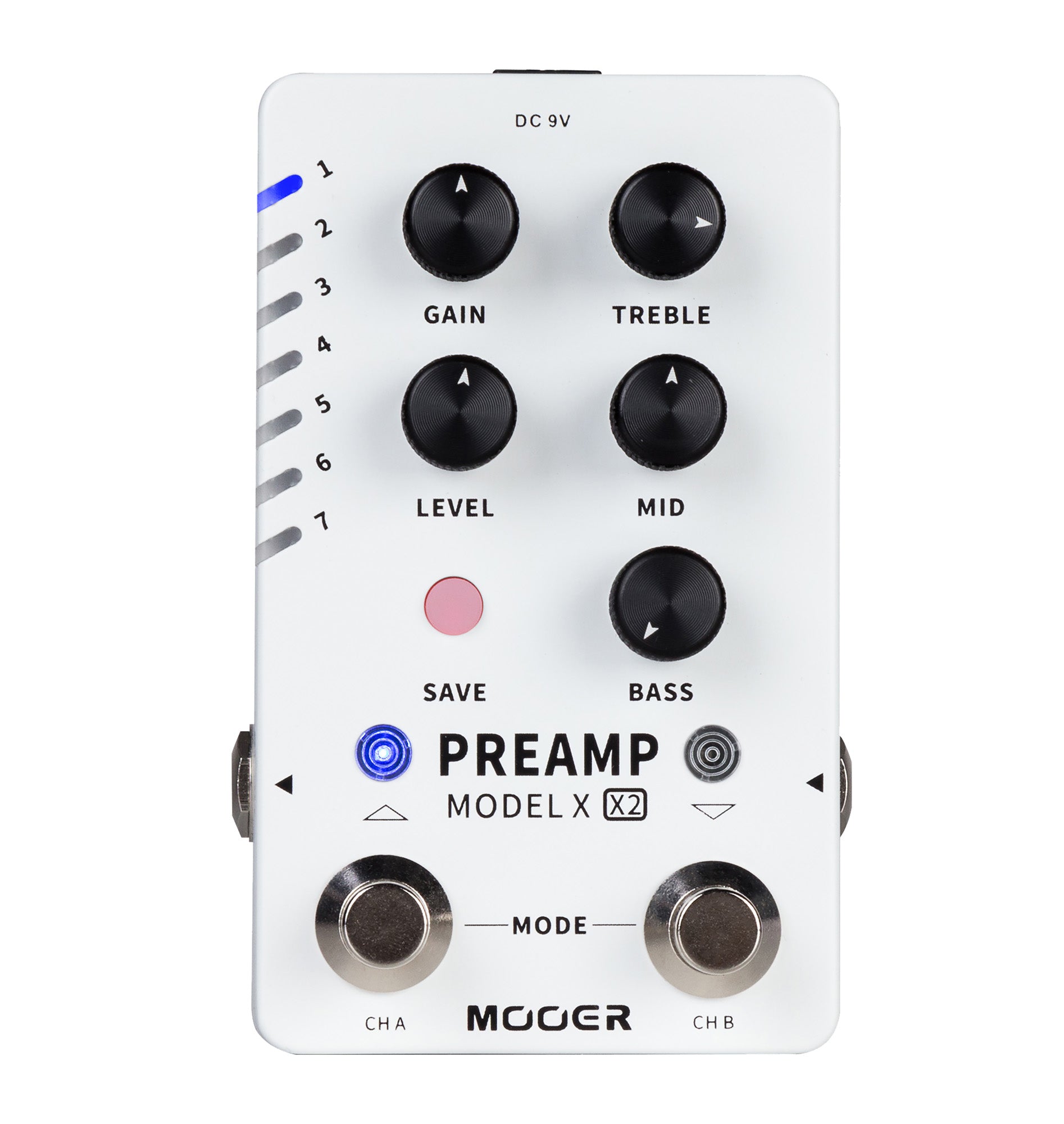 Pédale PREAMP MODEL X X2, préamplificateur numérique deux canaux, 14 presets, technologie d'échantillonnage MNRS, blanc