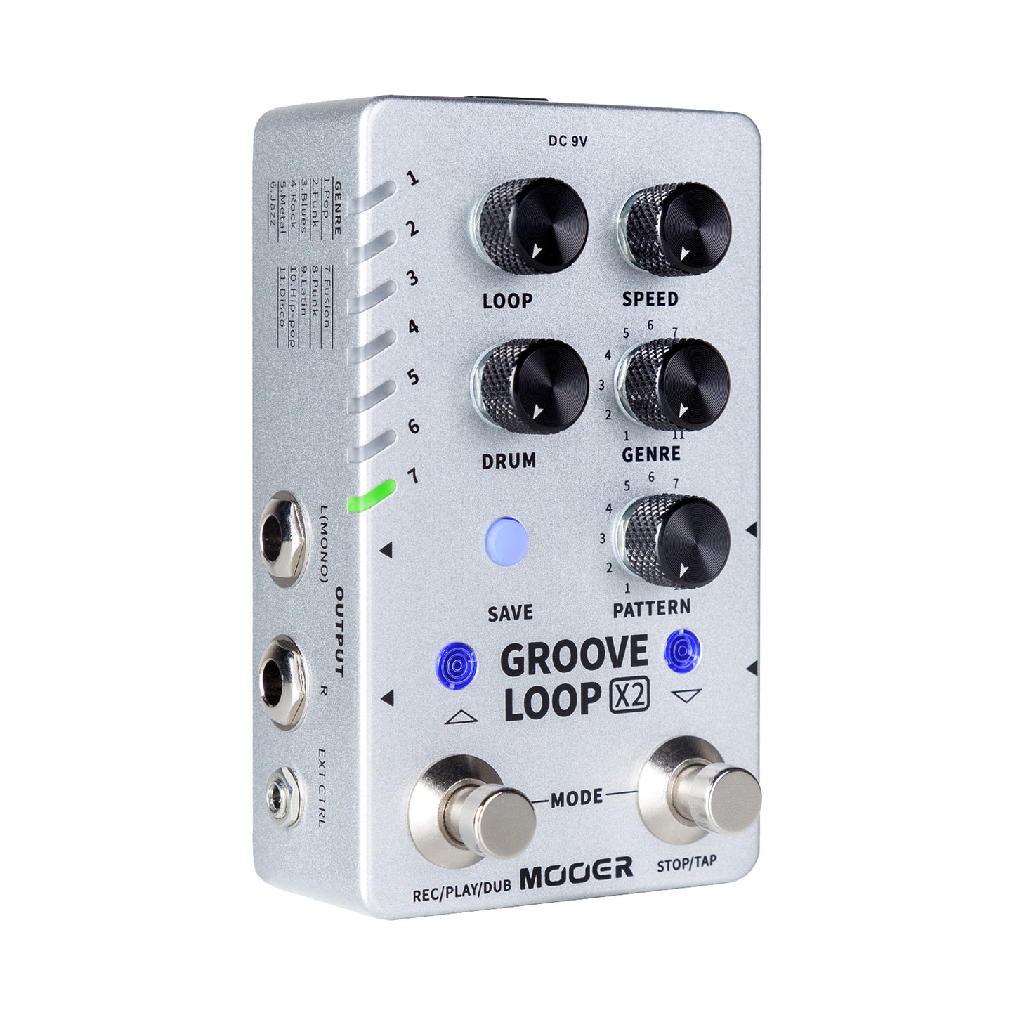 Pédale GROOVE LOOP X2, boite à rythmes et looper stéréo, 14 presets, boîtier métal, true bypass, gris