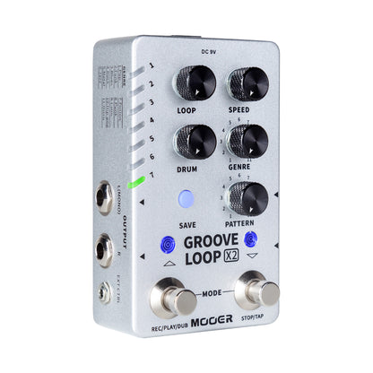 Pédale GROOVE LOOP X2, boite à rythmes et looper stéréo, 14 presets, boîtier métal, true bypass, gris