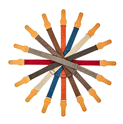 Courroie guitare, 100% coton, extrémités simili cuir, largeur 4.9 cm, longueur jusqu'à 158 cm, brun