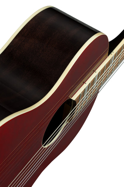 RRA-PLT, forme Parlor, table épicéa, fond & éclisses acajou, sillet 52 mm, housse assortie, bordeaux brillant