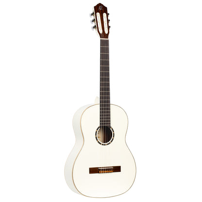 R121SNWH, modèle Slim Neck, table épicéa, fond & éclisses acajou, manche acajou (sillet 48 mm), housse, blanc brillant