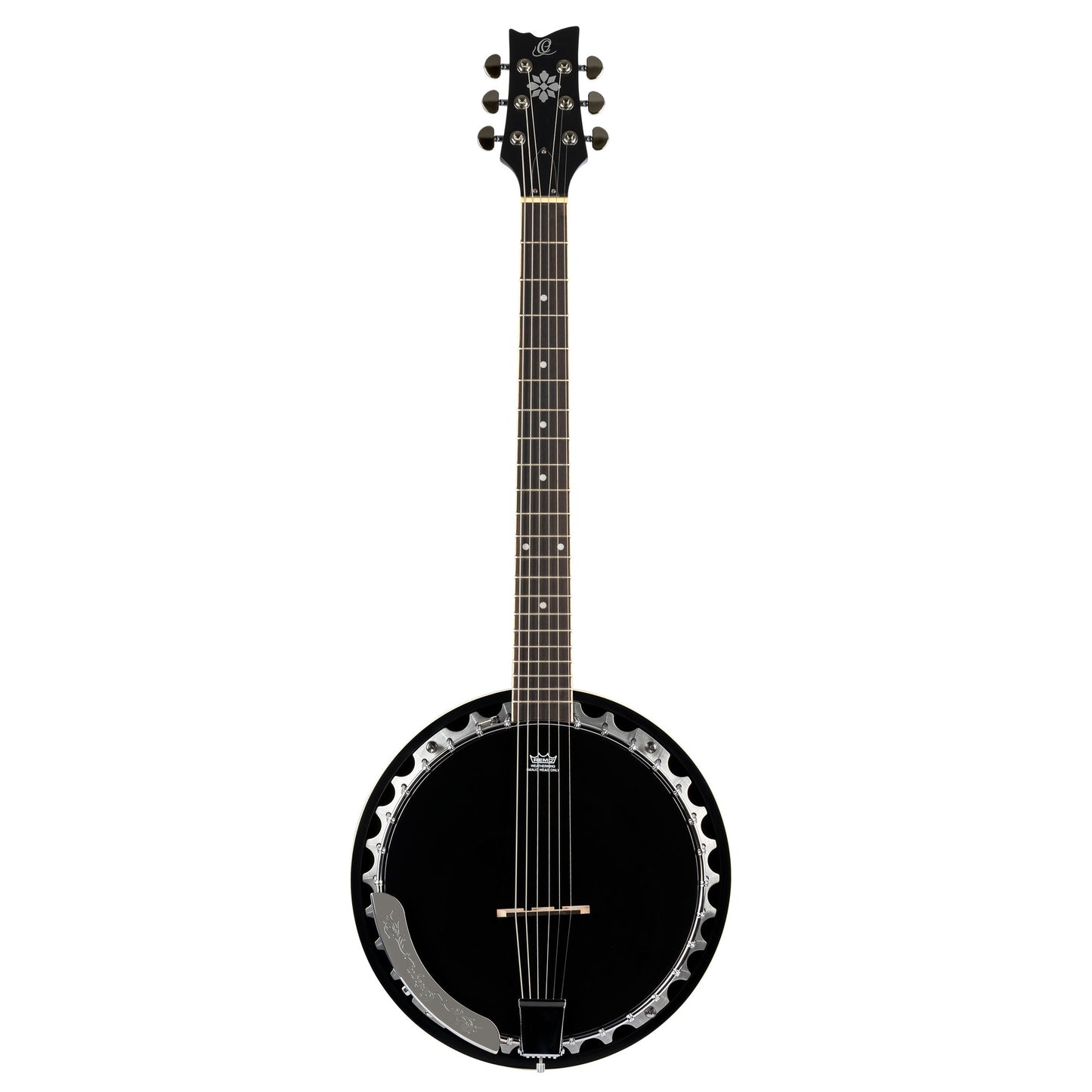 OBJ3506, banjo 6 cordes, 30 tirants, cercle aluminium, manche acajou, résonateur acajou, housse, noir satiné